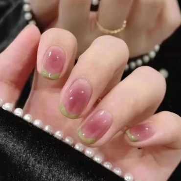 Green Accents Dark Pink Popular Young Lady Fake Nail Wholesale Nail Stickers