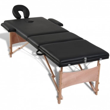 vidaXL Black Foldable Massage Table 3 Zones with Wooden Frame