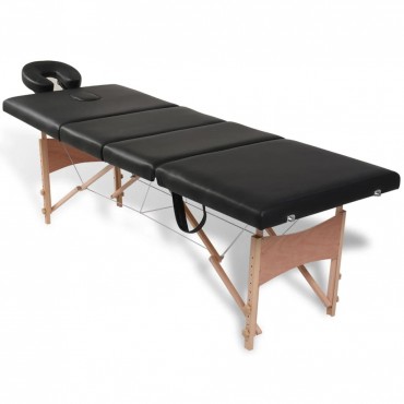 vidaXL Black Foldable Massage Table 4 Zones with Wooden Frame