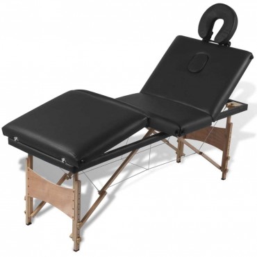 vidaXL Black Foldable Massage Table 4 Zones with Wooden Frame