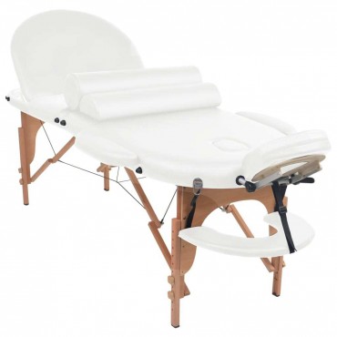 vidaXL Folding Massage Table 1.6" Thick with 2 Bolsters Oval White