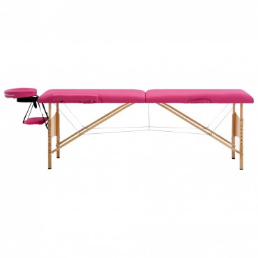 vidaXL Foldable Massage Table 2 Zones Wood Pink