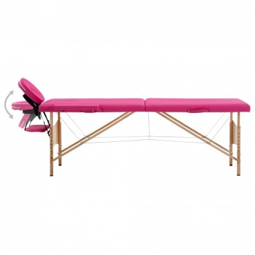 vidaXL Foldable Massage Table 2 Zones Wood Pink