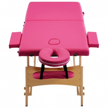 vidaXL Foldable Massage Table 2 Zones Wood Pink