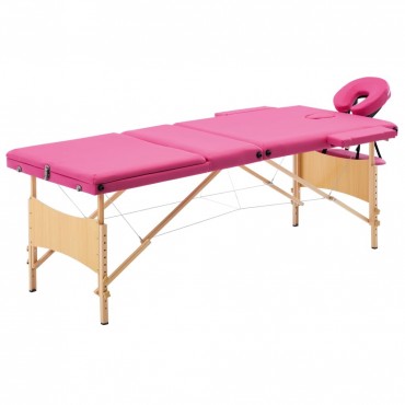 vidaXL Foldable Massage Table 3 Zones Wood Pink