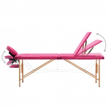 vidaXL Foldable Massage Table 3 Zones Wood Pink