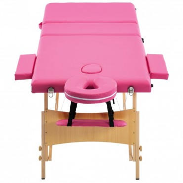 vidaXL Foldable Massage Table 3 Zones Wood Pink