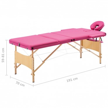 vidaXL Foldable Massage Table 3 Zones Wood Pink