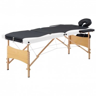 vidaXL Foldable Massage Table 3 Zones Wood Black and White