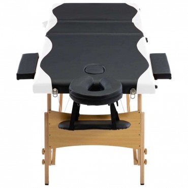 vidaXL Foldable Massage Table 3 Zones Wood Black and White