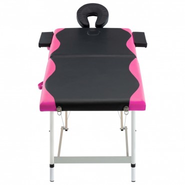 vidaXL 2-Zone Foldable Massage Table Aluminum Black and Pink