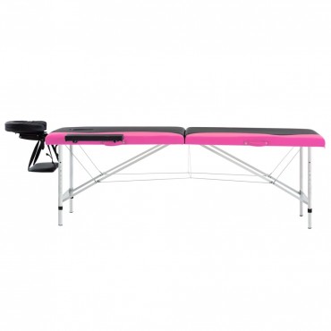 vidaXL 2-Zone Foldable Massage Table Aluminum Black and Pink