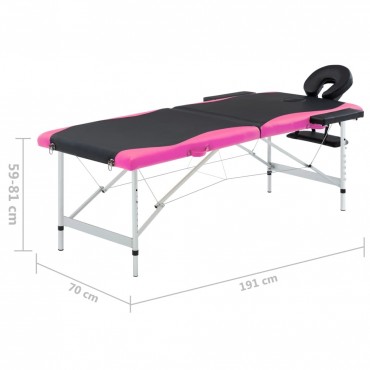 vidaXL 2-Zone Foldable Massage Table Aluminum Black and Pink