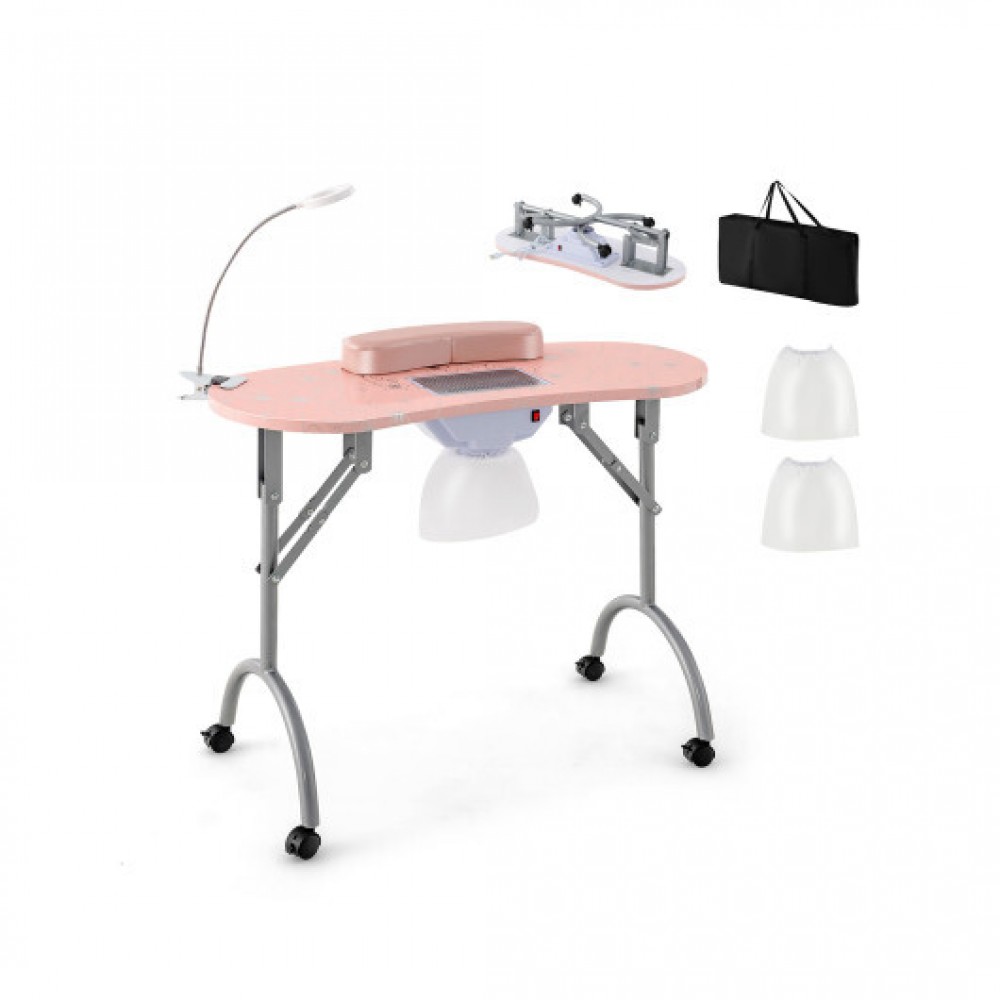 Manicure Nail Table with Bendable USB-plug LED Table Lamp-Pink - Color: Pink