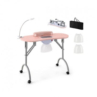 Manicure Nail Table with Bendable USB-plug LED Table Lamp-Pink - Color: Pink