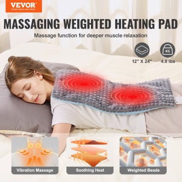 VEVOR Massaging Weighted Heating Pad Heat Vibrations 12 x 24 in 4.8 lbs for Back