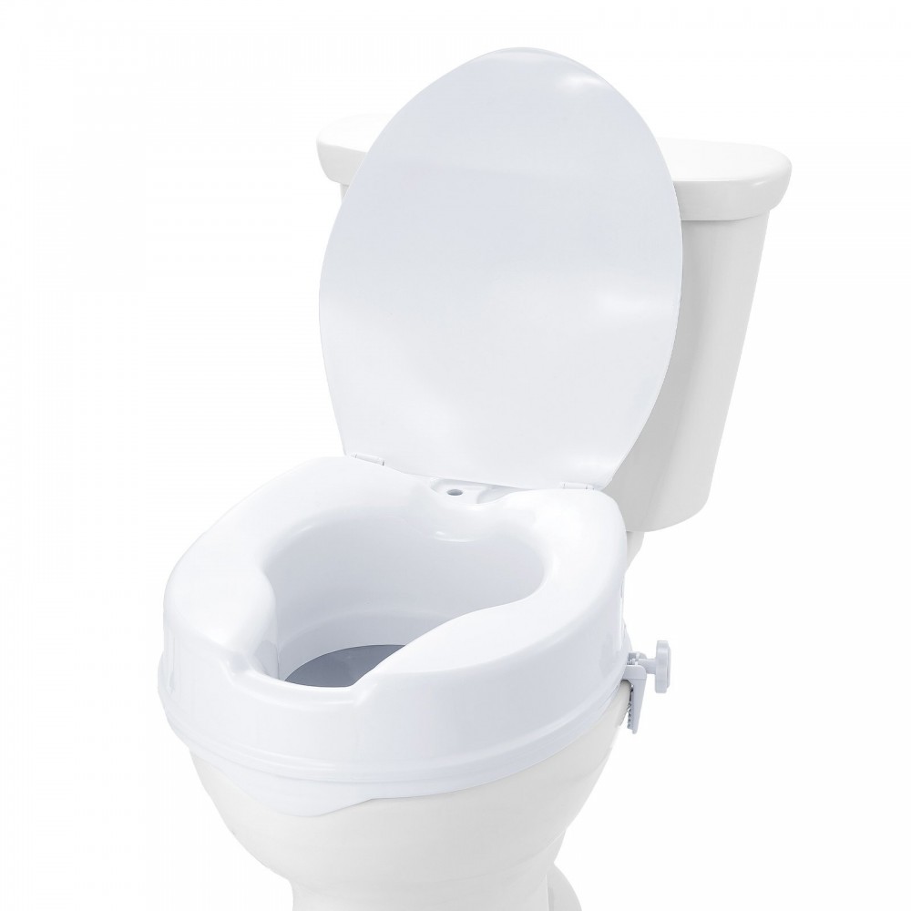 VEVOR Raised Toilet Seat, 4" Height Raised, 300 lbs Weight Capacity, Universal Toilet Seat Riser, Screw Rod Locking, with Toilet Seat, for Elderly, Handicap, Patient, Pregnant, Medical