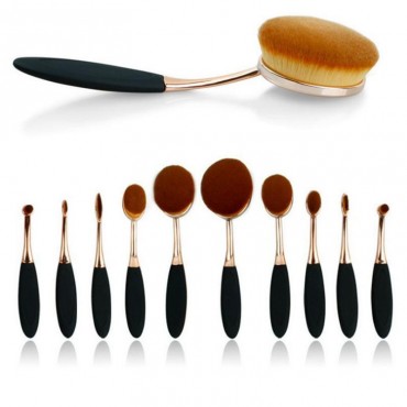 Colors: BLACK - ROSE GOLD - Beauty Experts Set of 10 Oval Beauty Brushes