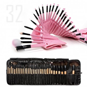 Color: Black - Sculptor 32 Piece High Quality Wooden Makeup Brush Set