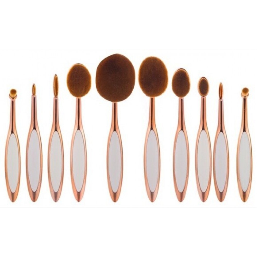 Colors: WHITE - ROSE GOLD - Beauty Experts Set of 10 Oval Beauty Brushes