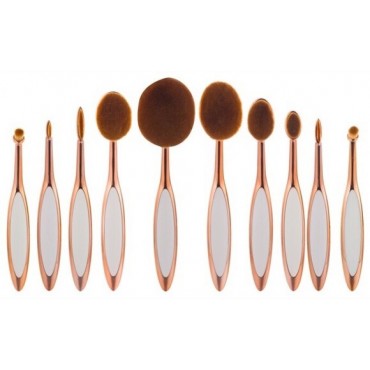 Colors: WHITE - ROSE GOLD - Beauty Experts Set of 10 Oval Beauty Brushes