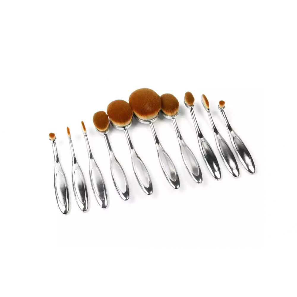 Colors: SILVER - Beauty Experts Set of 10 Oval Beauty Brushes