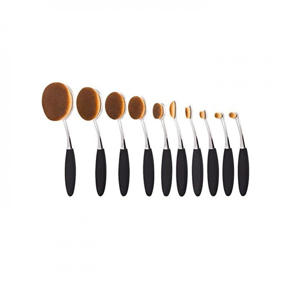 Colors: BLACK - SILVER - Beauty Experts Set of 10 Oval Beauty Brushes