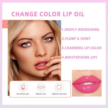 Magic Color Changing Lip Oil, Gloss Tinted Lip Balm Transparent Lip Care