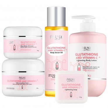 AILKE Vitamin C and Glutathione Skin Care Set, Antioxidant, Improve Rough Skin, Nourishing, Moisturizing Range for Face and Body