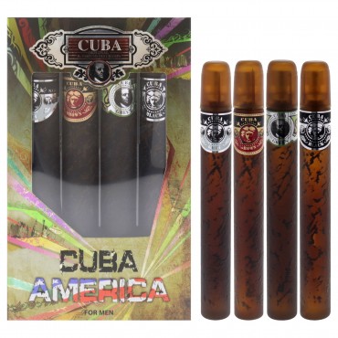 Cuba America by Cuba for Men - 4 Pc Gift Set 1.17oz EDT Spray Black, 1.17oz EDT Spray Green, 1.17oz EDT Spray Brown, 1.17oz EDT Spray Grey