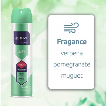 ABOVE Lady - 48 Hours Antiperspirant Deodorant - Dry Spray for Women - Notes of verbena, Raspberry and Pomegranate - Protects Against Sweat and Body Odor - Stain and Cruelty Free - 3.17 oz