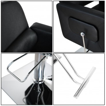 PVC Leather Cover Galvanized Square Plate With Footrest Reclining Barber Chair 300lbs Black HZ8897B N001