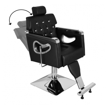 PVC Leather Cover Galvanized Square Tray with Footrest Retractable Barber Chair 300.00lbs Black HZ88111 N001