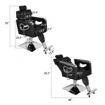 PVC Leather Cover Galvanized Square Tray with Footrest Retractable Barber Chair 300.00lbs Black HZ88111 N001