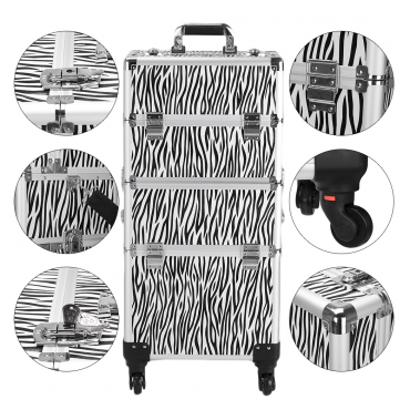 3 in 1 Aluminum Cosmetic Makeup Case Tattoo Box White Zebra Print