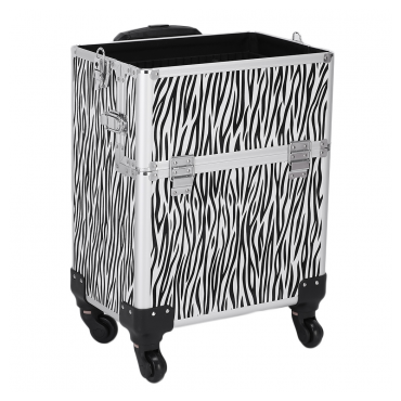 3 in 1 Aluminum Cosmetic Makeup Case Tattoo Box White Zebra Print