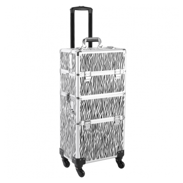 3 in 1 Aluminum Cosmetic Makeup Case Tattoo Box White Zebra Print