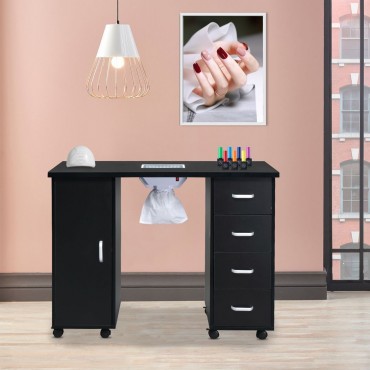 MDF Single Door 4 Drawers With Fan Black Nail Table