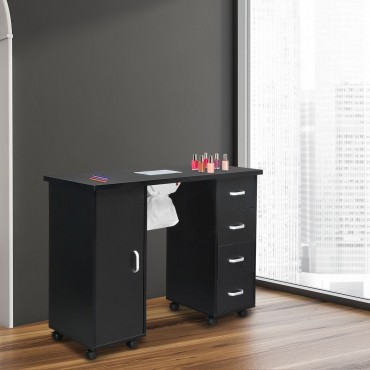 MDF Single Door 4 Drawers With Fan Black Nail Table