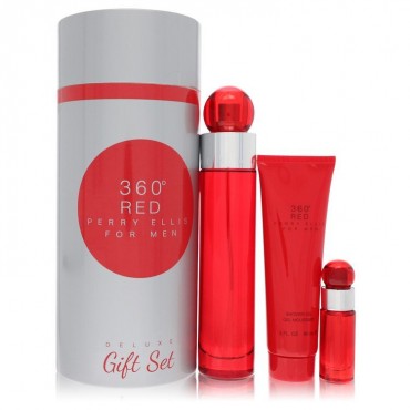 Perry Ellis 360 Red by Perry Ellis Gift Set -- 3.4 oz Eau De Toilette Spray + .25 oz Mini EDT Spray + 3 oz Shower Gel in Tube Box (Men)